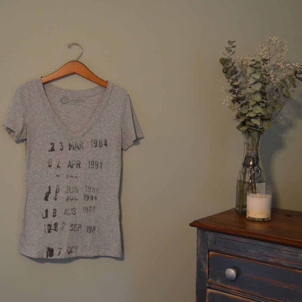 Out of Print V Neck Library Stamp Fitted T-Shirt